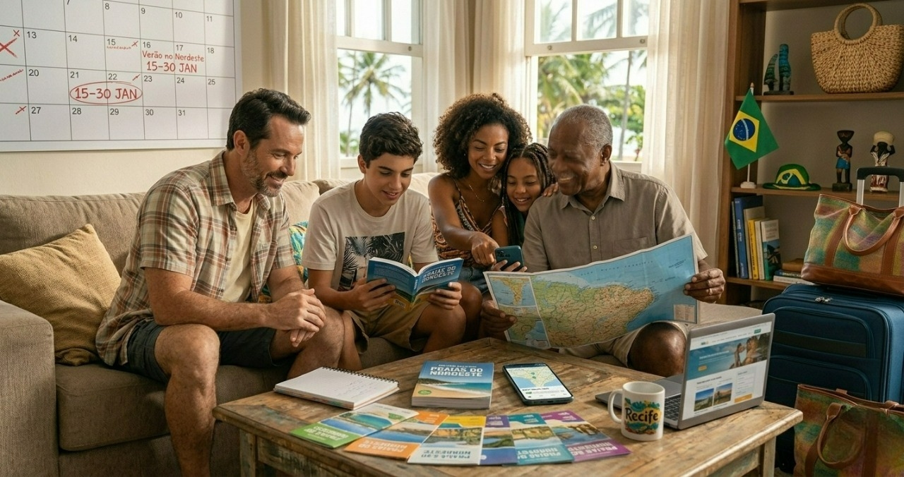 família planejando viagem