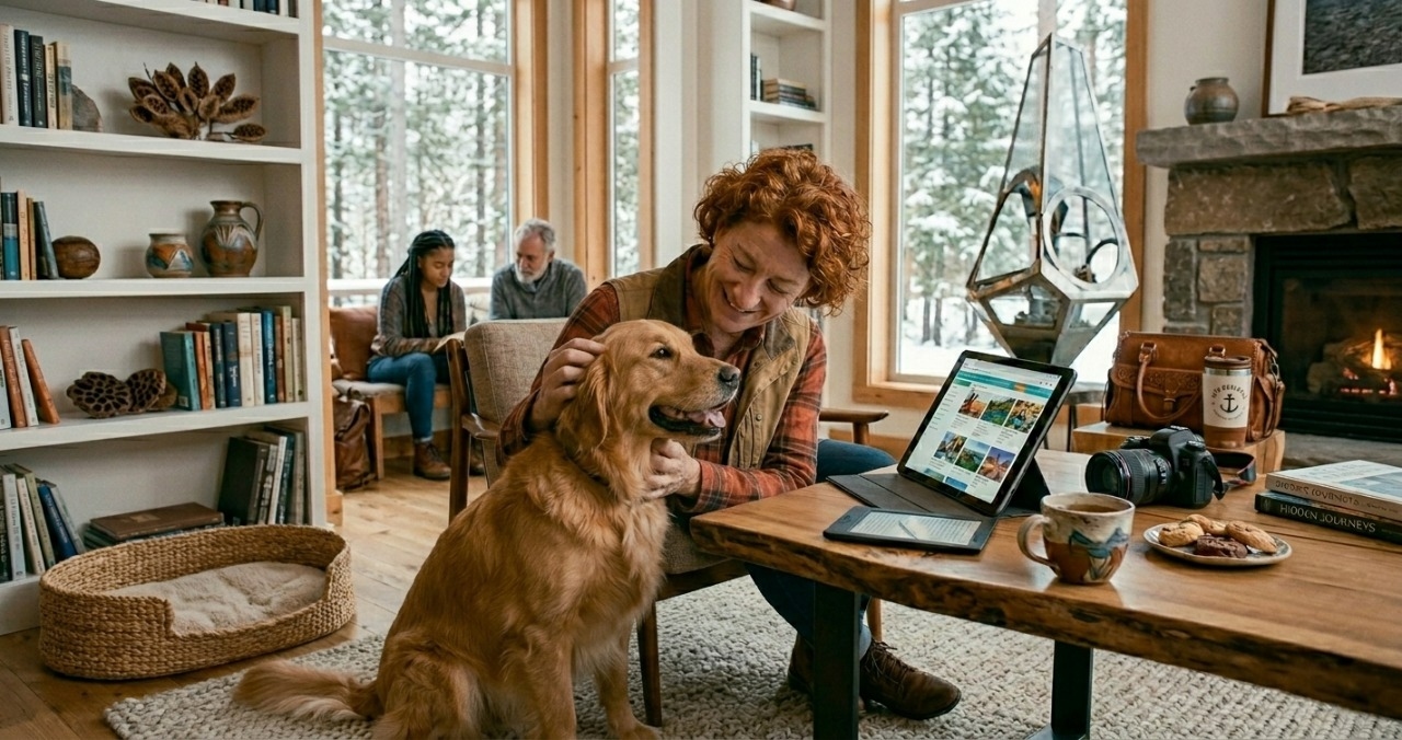 mulher com um cachorro