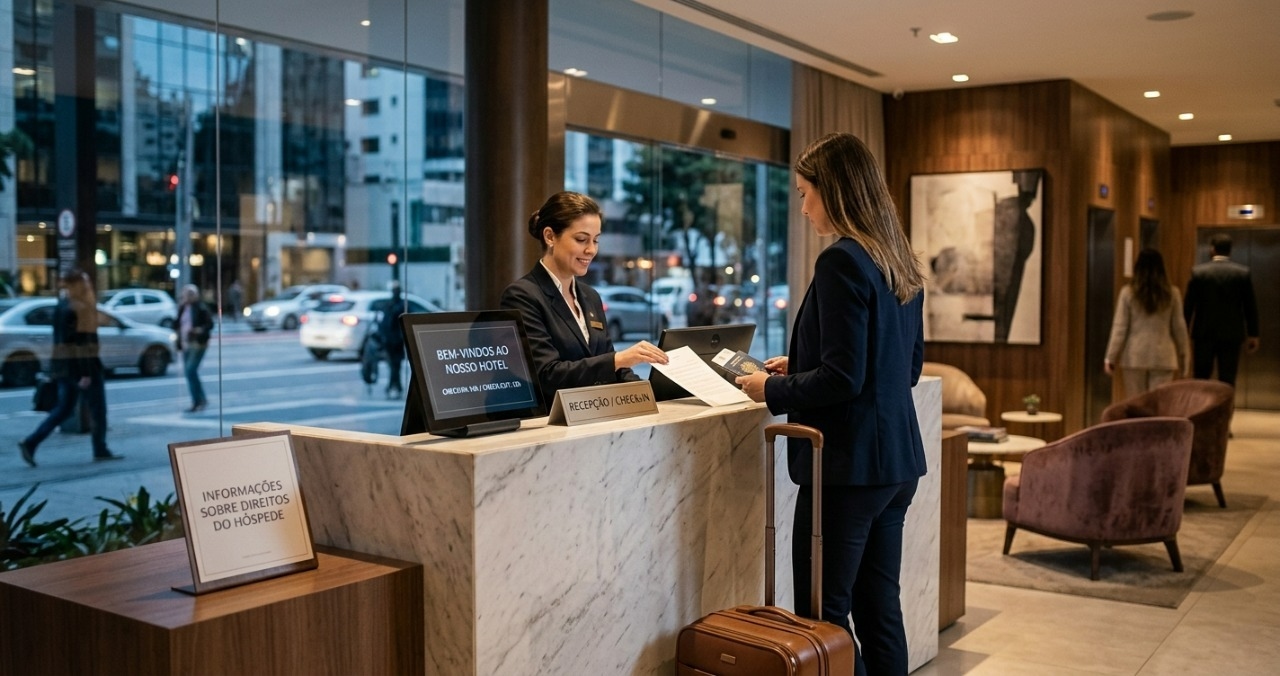 recepção de hotel com duas mulheres